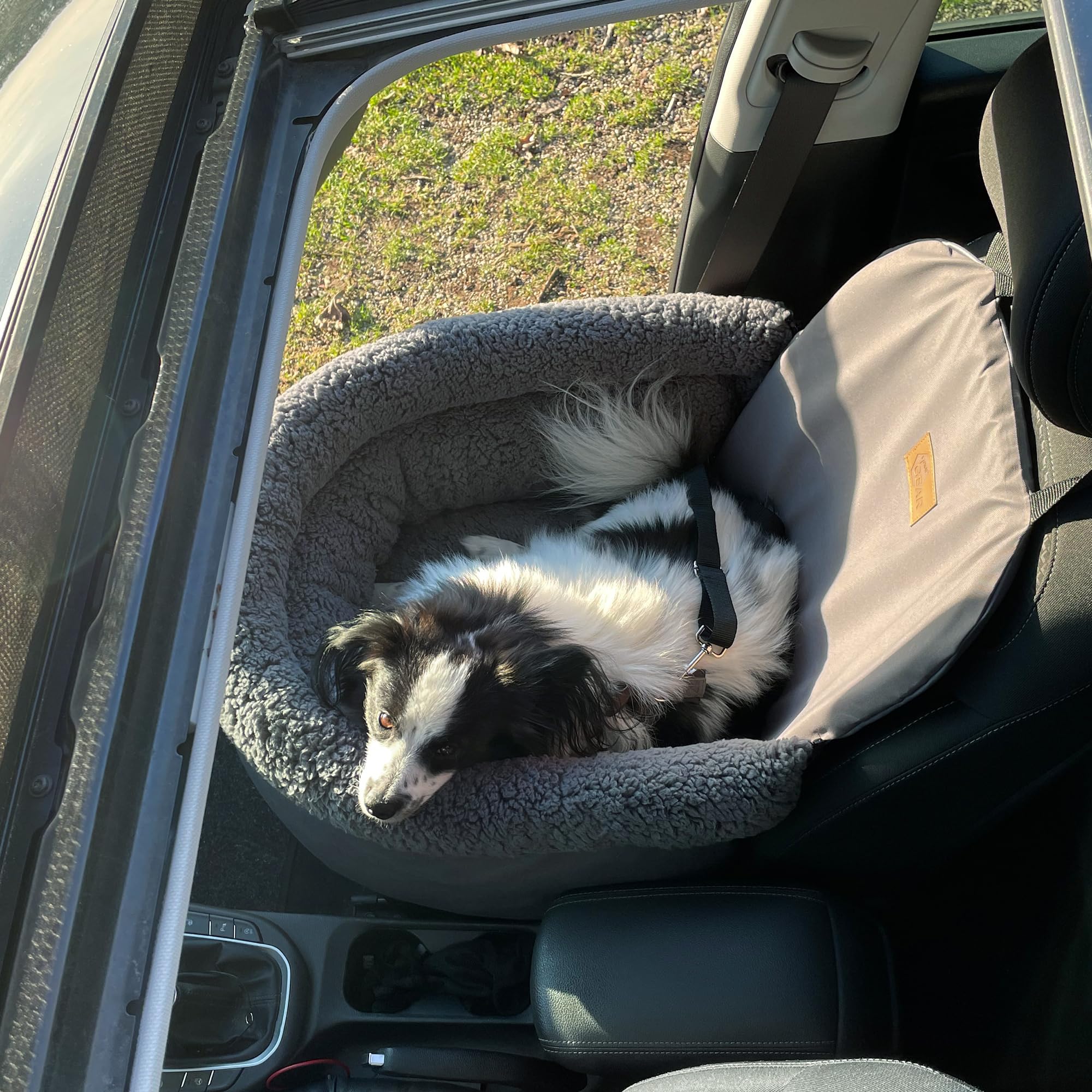 your GEAR Frontera Hundeautositz 60x53 cm – Auto Hundebett Auto mit Memory Foam & Sicherheitsgurt – Waschbarer Teddy-Stoff Hundekorb für Kleine & Mittlere Hunde – Rücksitz & Vordersitz