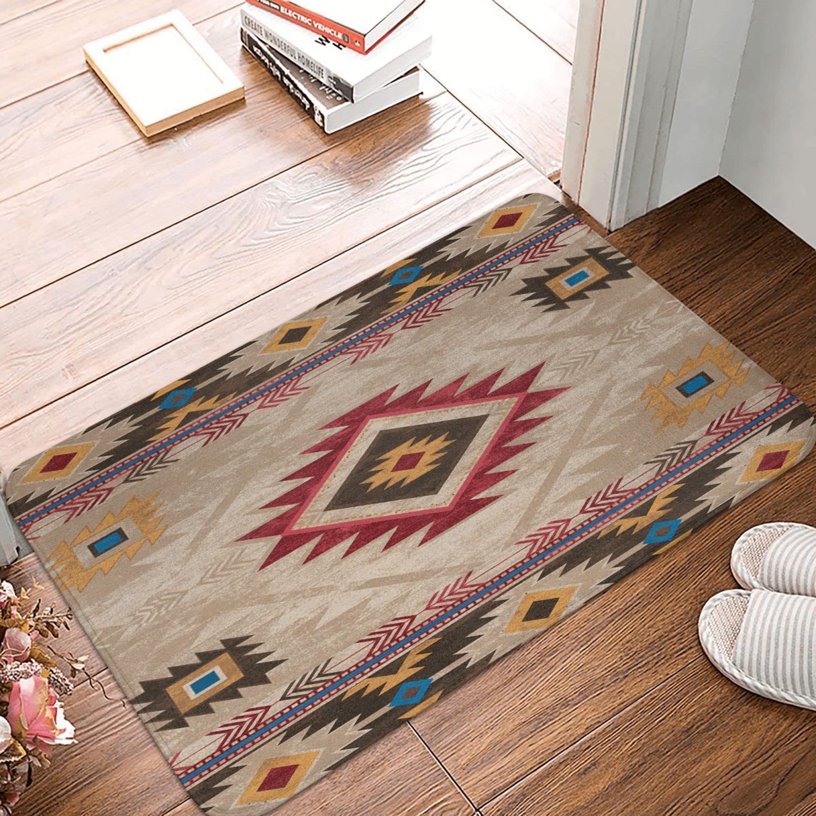 Shanxiouzhanshaoshangmaoyouxiangongsi Doormat 1493 Entrance Rug Native American Navajo Tribal Indoor Outdoor Mat Absorbent Door Mat Soft Entrance Door Mats For Kitchen Entry Bathroom 40X60cm