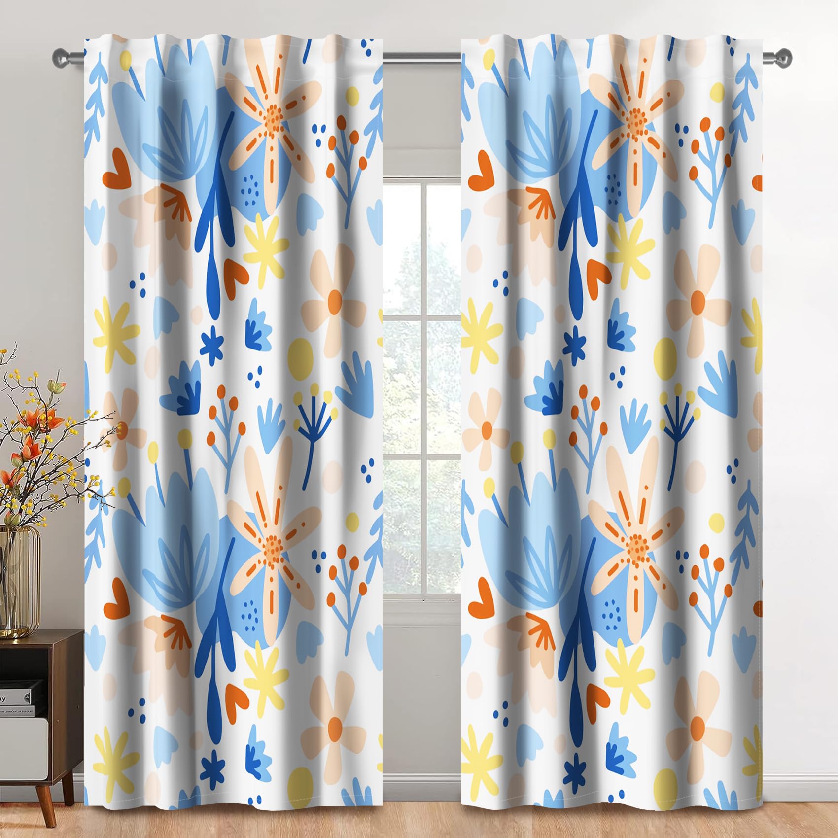 Kzzfqxb 2 Panels 117x138cm Rod Pocket Floral Curtains