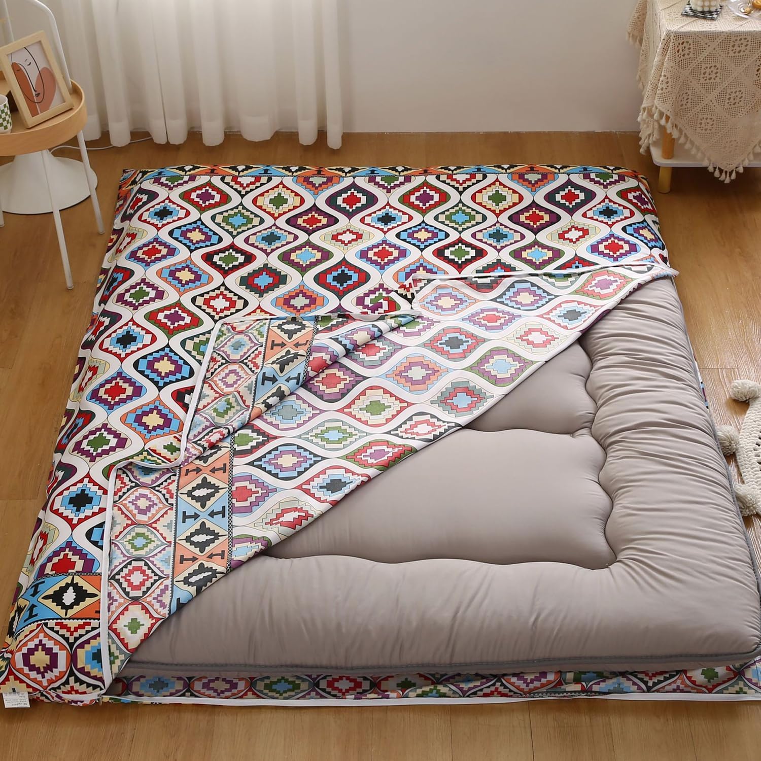 D,90x200cm,LDLCYCN Floor Futon Mattress Cover with Zipper Full/Queen/King Size Tatami Mattress Protective Cover Dustproof Japanese Soft Comfort Sleeping Mat Cover for Bedroom Washable