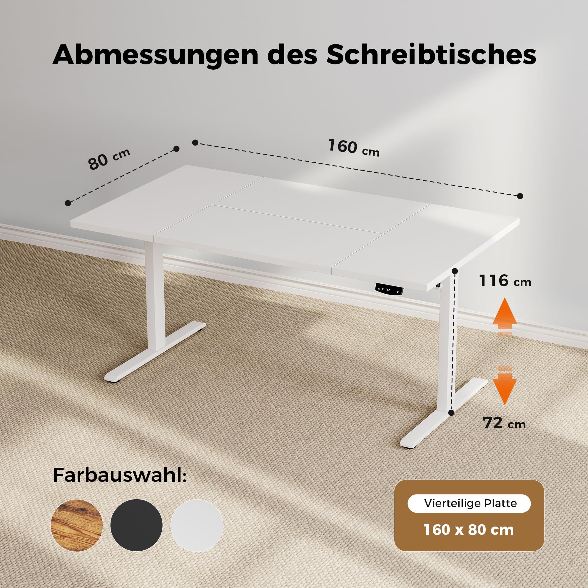 Agilestic Höhenverstellbarer Schreibtisch elektrisch 160x80 cm, Weiß