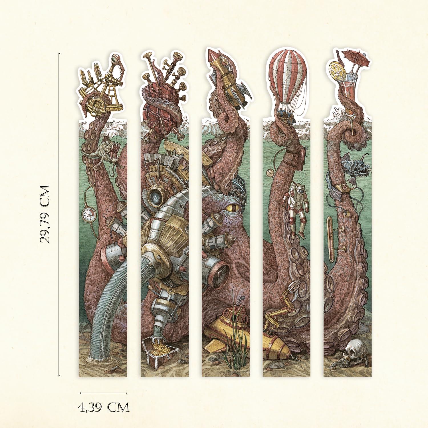 HUNGRY MINDS Octopus Bookmarks Set of 5 - Large Paper Book Marks with Unique Hand-Drawn Design for Readers - Image 2