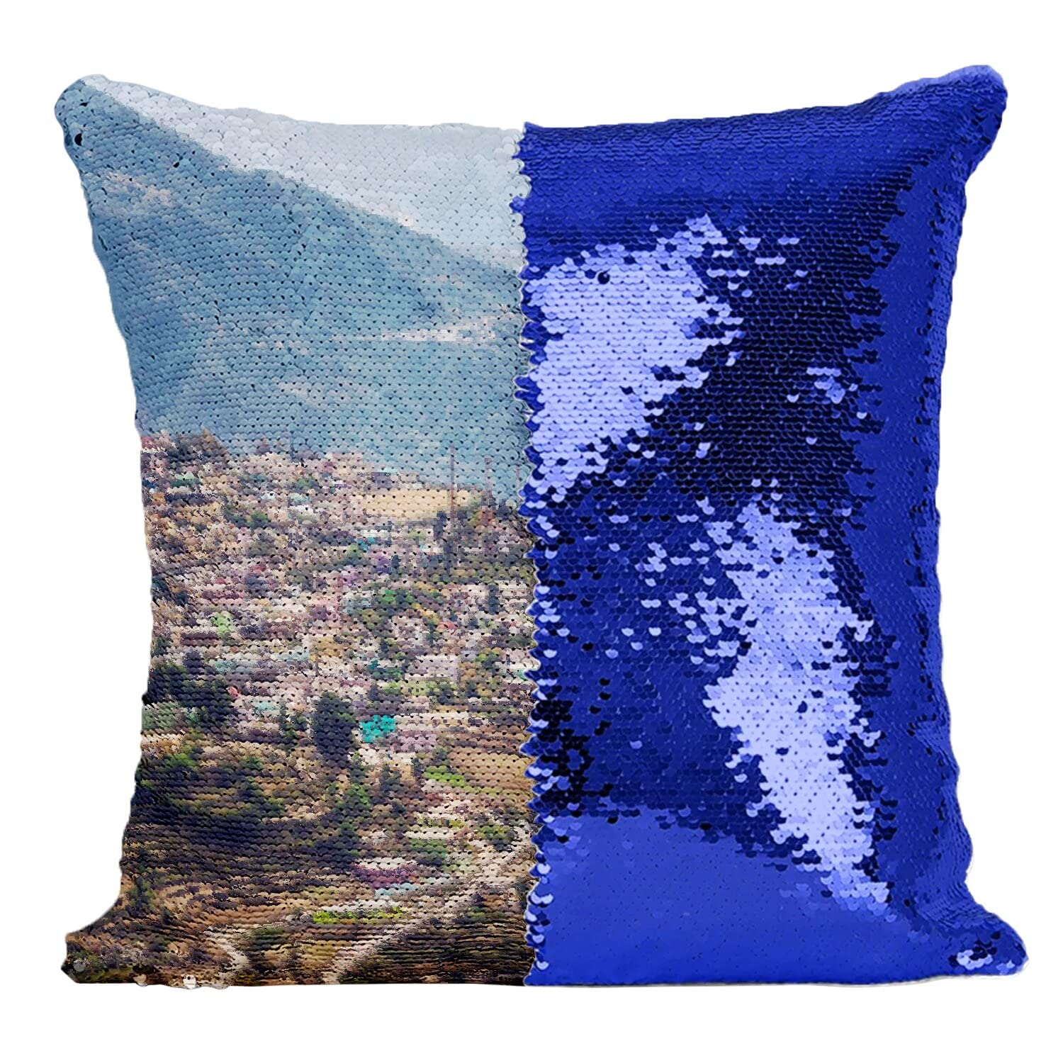 Coussin Sequin Bleu Badrinath : Décoration Salon Voyage Inde