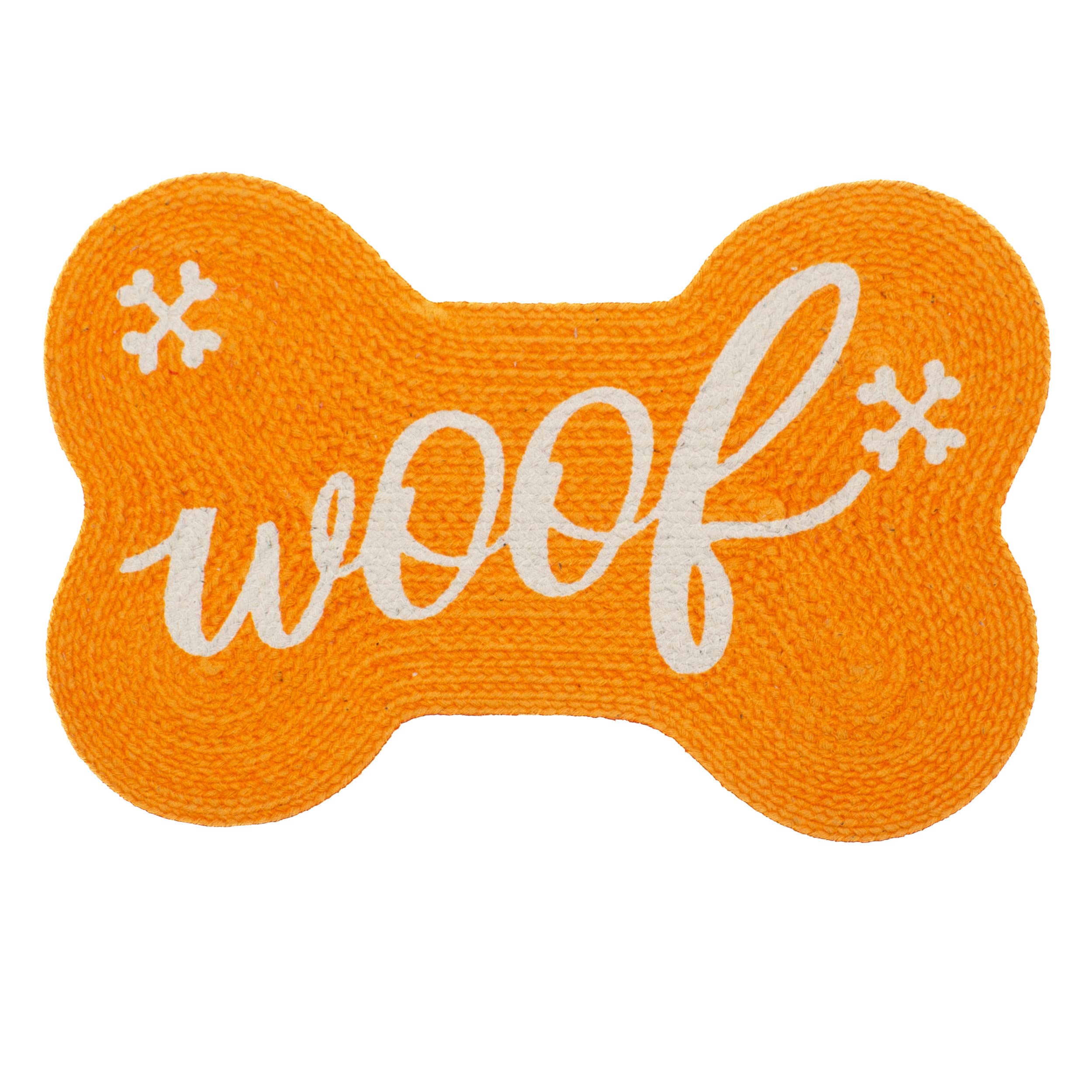 Decorative Dog Feeding Mat/Rug for Bowl Natural Cotton Easy Clean Woof Bone Shaped 15" x 23" Peach Orange
