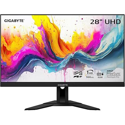 GIGABYTE M28U 28" 144Hz Gaming Monitor, 3840 x 2160 SS IPS Display, 1ms (GTG) Response Time, 94% DCI-P3, VESA Display HDR400, FreeSync Premium Pro, 1x Display Port 1.4, 2X HDMI 2.1 (M28U-SA)