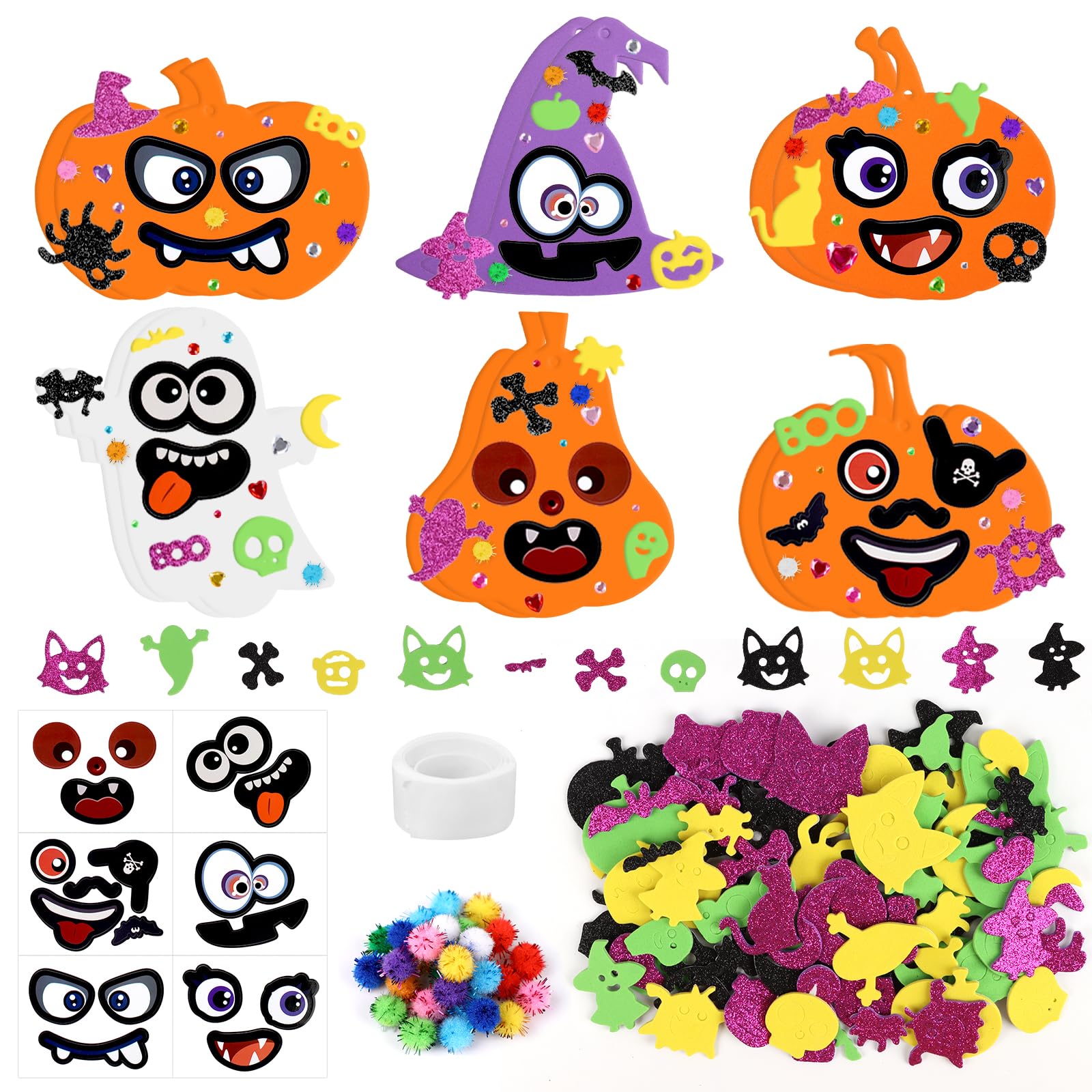 DERAYEE 12 PCS Halloween Pumpkin Decoration Kits, Foam Pumpkin DIY Craft Kits for Kids Halloween Party