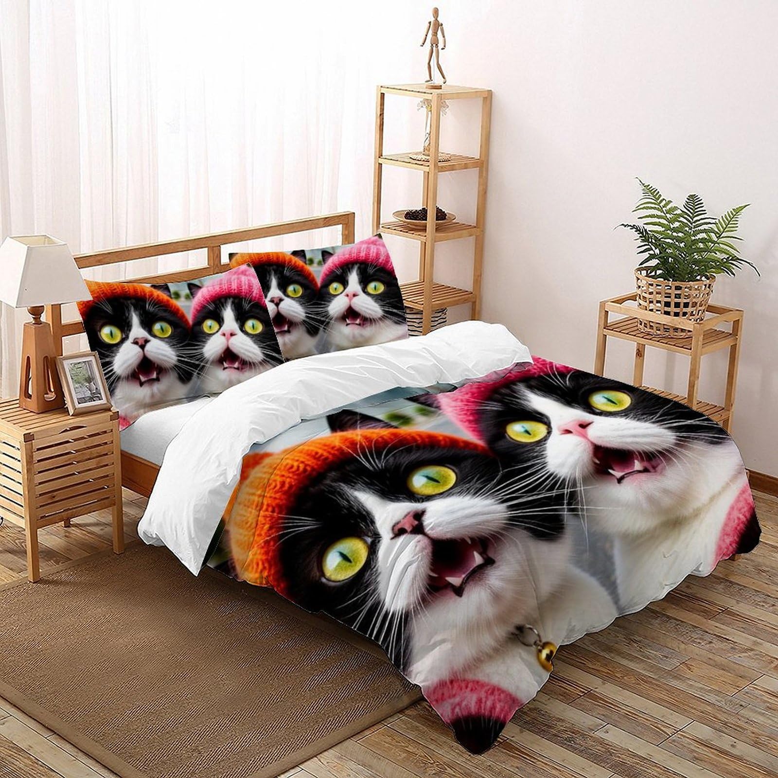 Housse de couette Super King chat dessin animé 3D microfibre 260x220cm