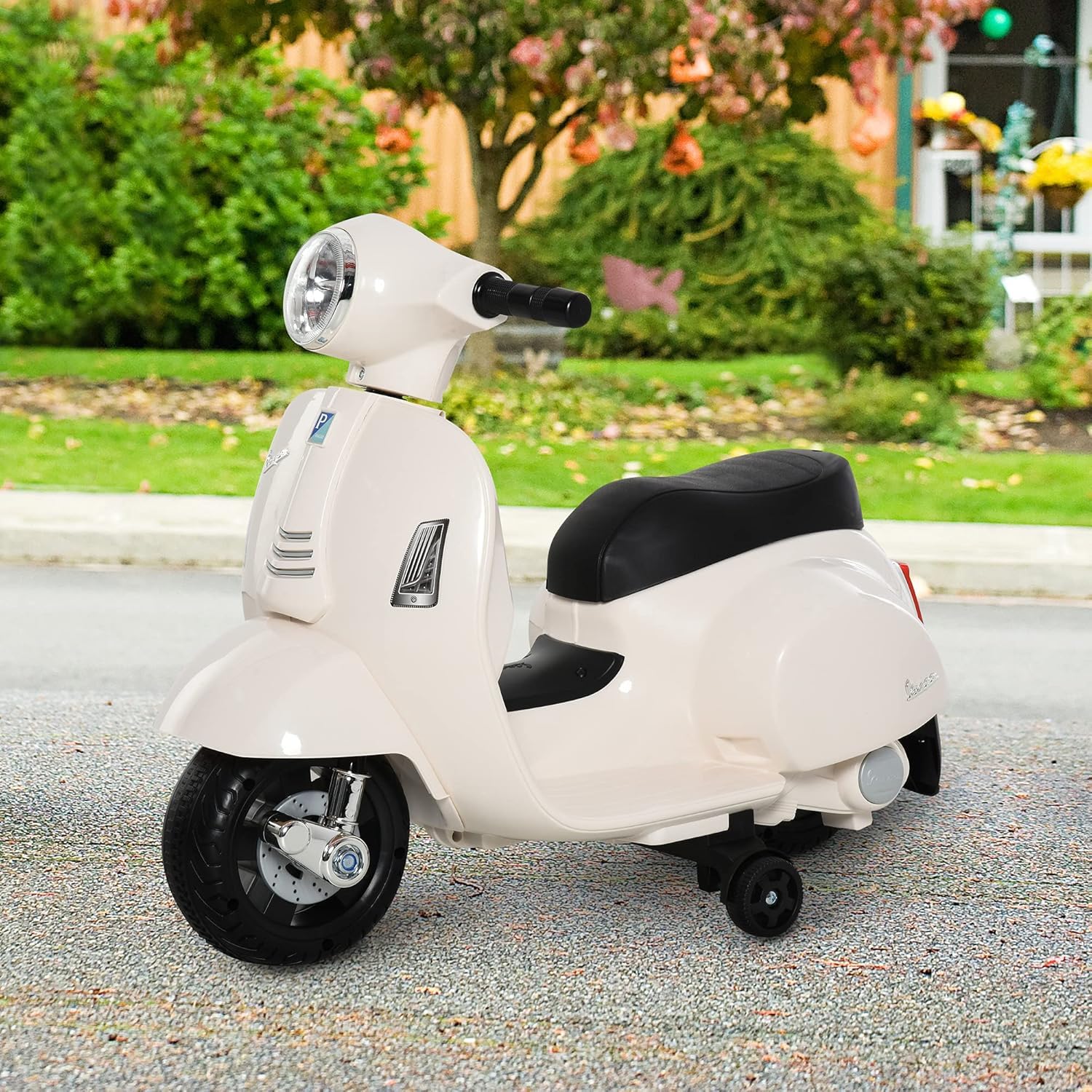 Moto Elettrica per Bambini Vespa Elettrica Per Bambini 1 Anno con Licenza Ufficiale Vespa Batteria 6V, Fari e Clacson, per Bimbi da 18-36 mesi, (Bianco)