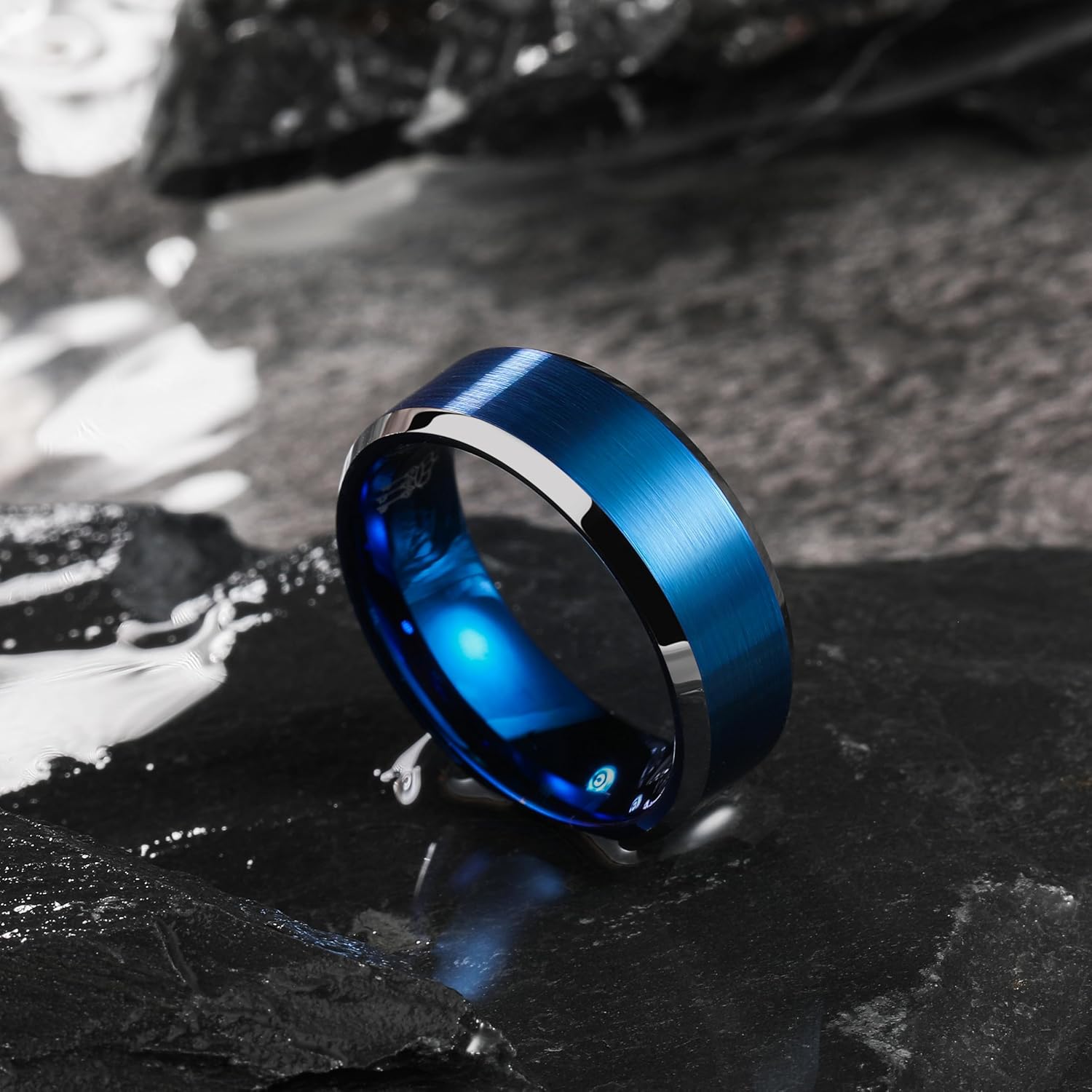 THREE KEYS JEWELRY Mens Wedding Bands 8mm Brushed Surface Edge Polished Tungsten Carbide Wedding Ring Comfort Fit