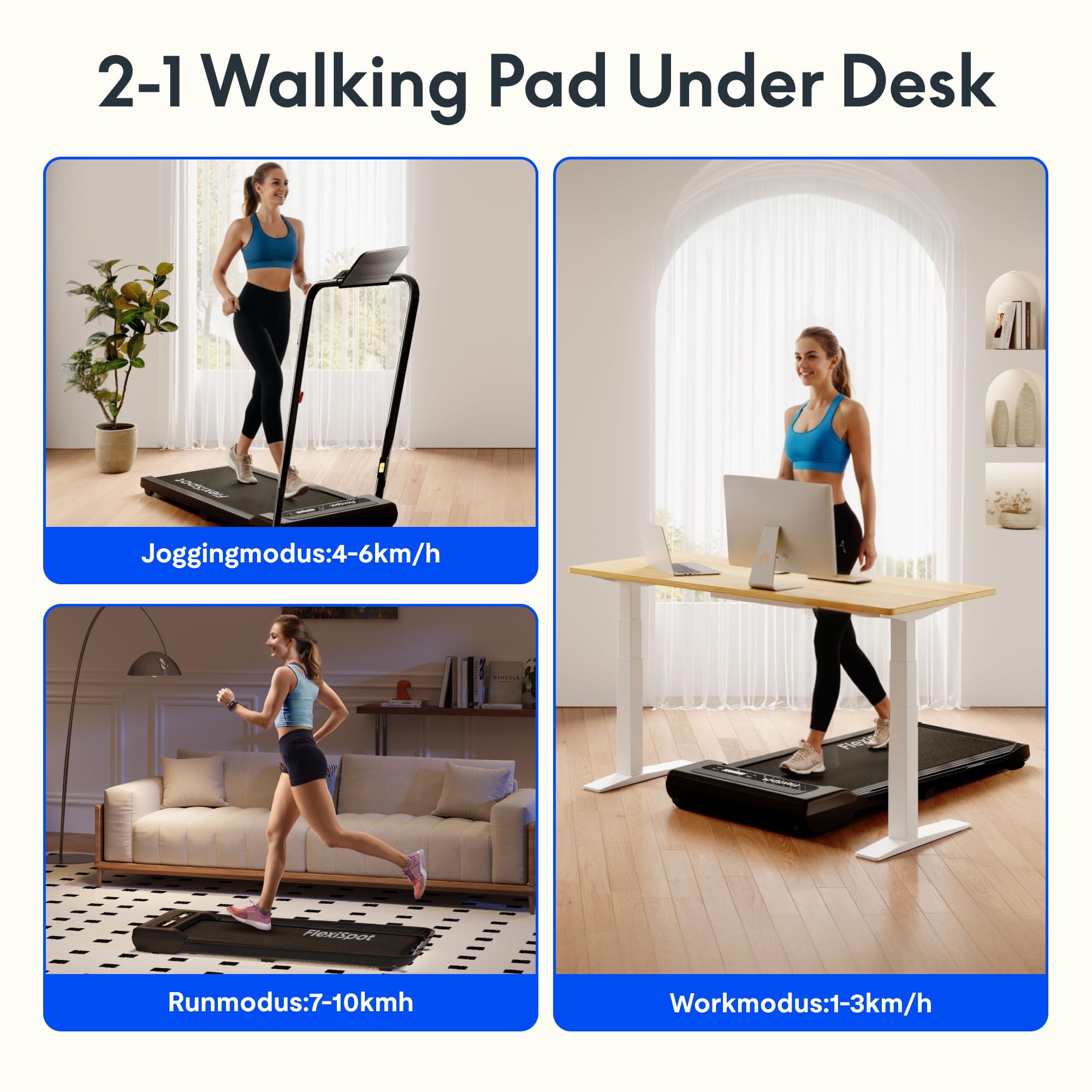 FlexiSpot Laufband Walking Pad für zuhause und Büro, Geräuscharme Laufbänder 4 in 1 Tragbares Laufband mit Fernbedienung und LED Display DynamicX