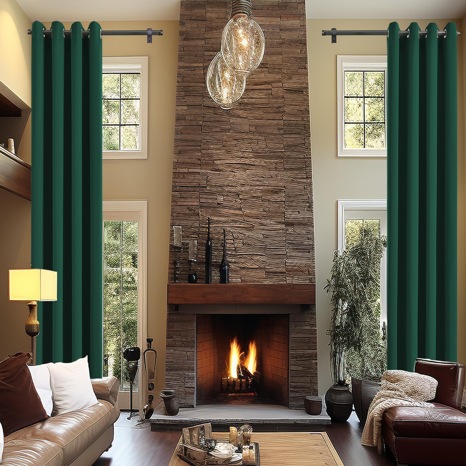 JSFLY Blackout Curtains for High Ceiling, Extra Long Thermal Insulated Solid Grommet Window Curtains Drapes for Living Room 12ft Length, Set of 2