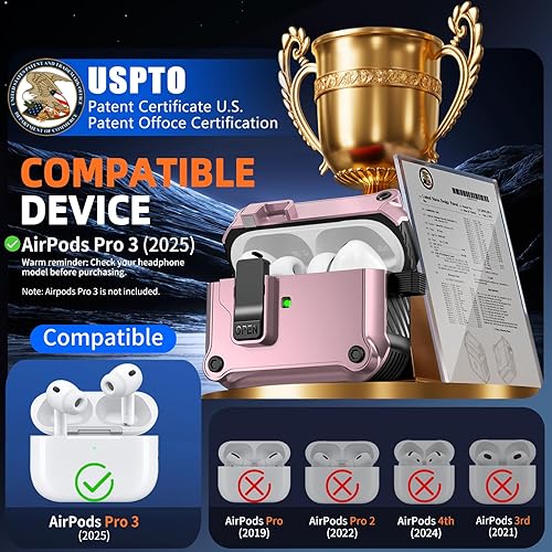 Miniatura 2 de Funda compatible con AirPods Pro 3ª (2025), con kit de limpieza, interruptor automático de presión seguro para AirPods Pro 3 generación, color negro