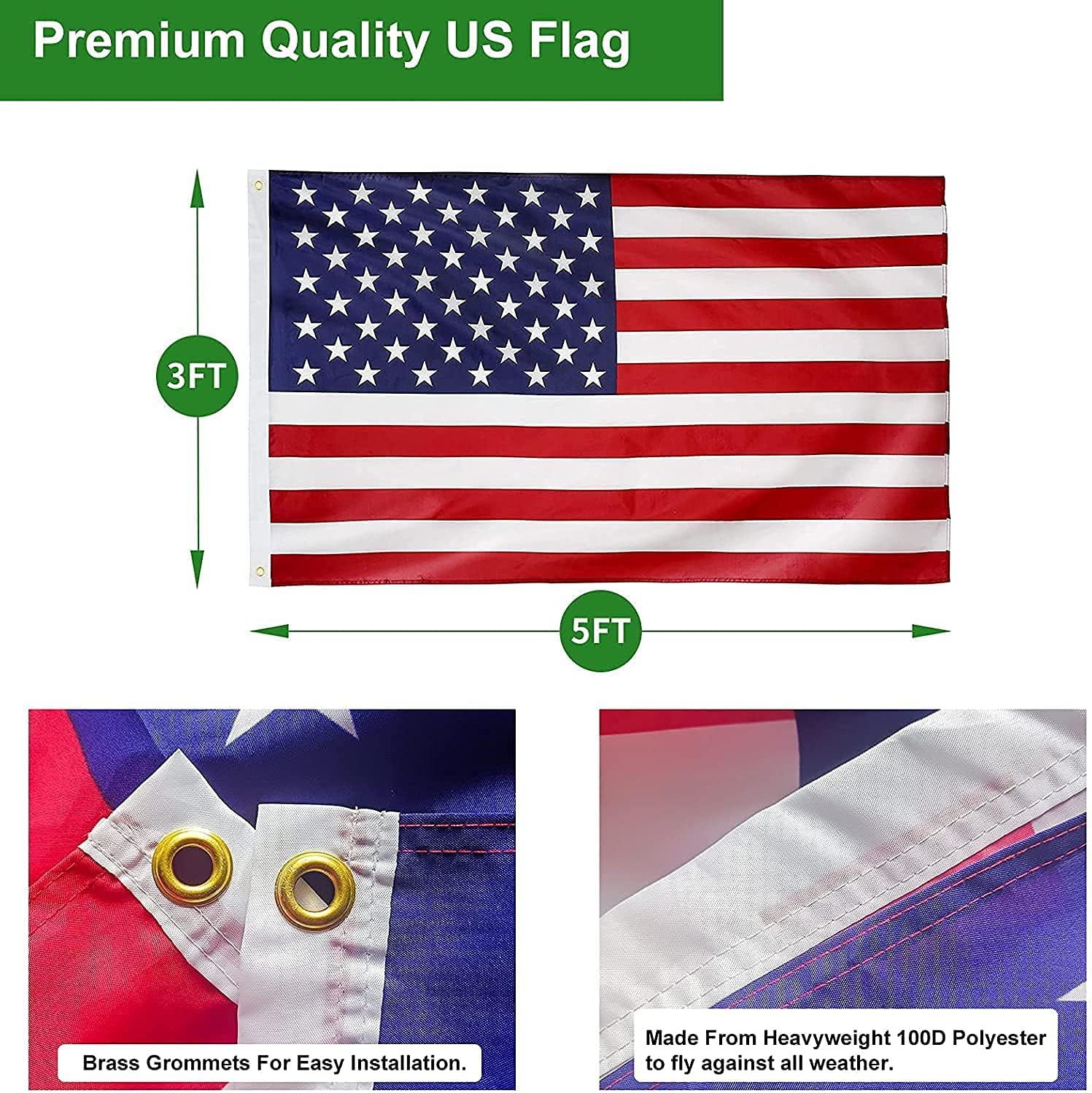 Flag Pole for Outside House, 20 FT Heavy Duty 45K PSI & 95 HBW Hard Aerospace Aluminum Flagpole Kit, Unbending Outdoor In-Ground Flag Poles with 3x5 American Flag for Yard, Residential or Commercial