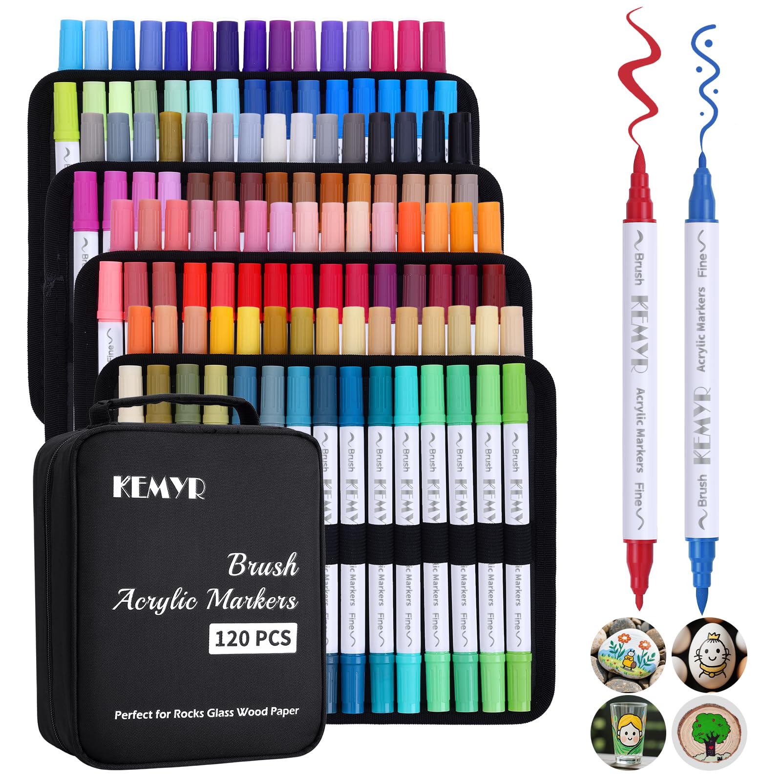 KEMYR 120 Colors Brush & Fine Tip Acrylic Paint Pens, Dual Tip