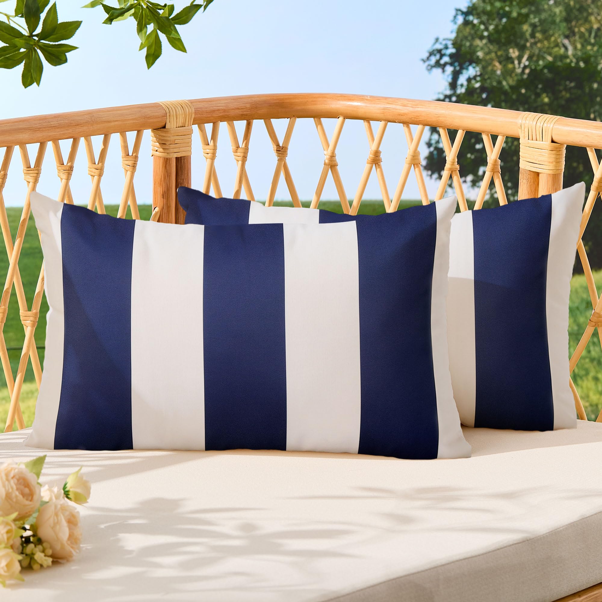 Allorry Outdoor Pillow Covers 12x20 Navy Blue Striped Outdoor Decor 007D12