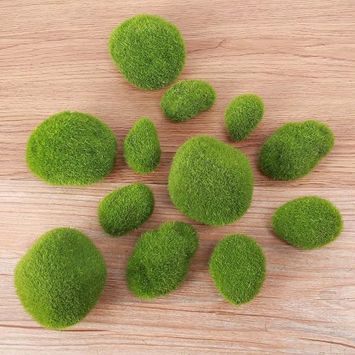 Miniatura 6 de Healifty 12 rocas artificiales de musgo, 6 tamaños decorativas verdes cubiertas de musgo, bolas de musgo verde para arreglos florales, jardines de