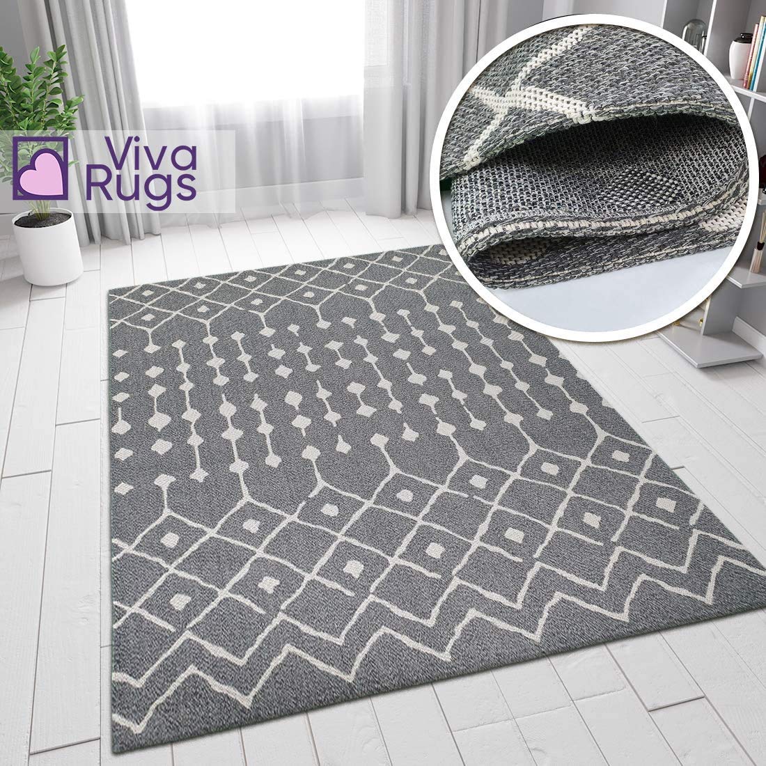 Grey Rug Diamond Berber Patterned 100% Cotton Extra Large Small Flatweave Carpet Area Living Room Mat (110x180cm (3'6''x5'9''))