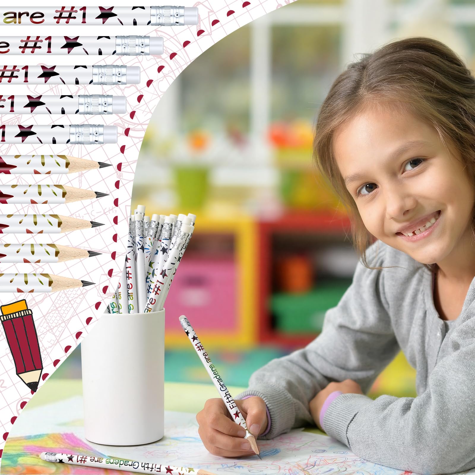 Tenceur 48 matite motivazionali di quinta elementare con gomme con forniture per il rientro a scuola per bambini, studenti, insegnanti, ricompensa in classe