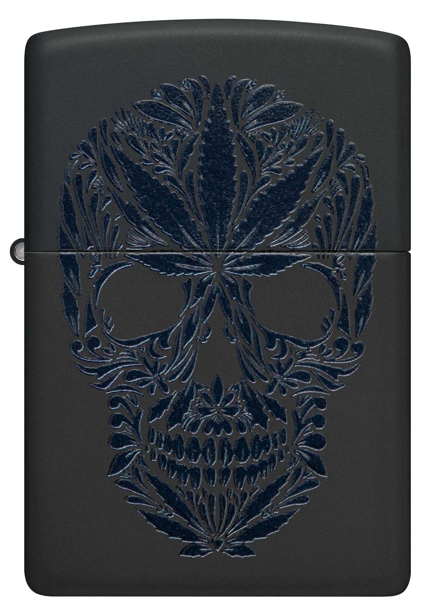 Zippo Sturmfeuerzeug - Modell Cannabis Skull - Black Matte Finish mit Black Light Effekt - Nachfüllbar - Wiederverwendbar - Windfestes Design - Made in USA