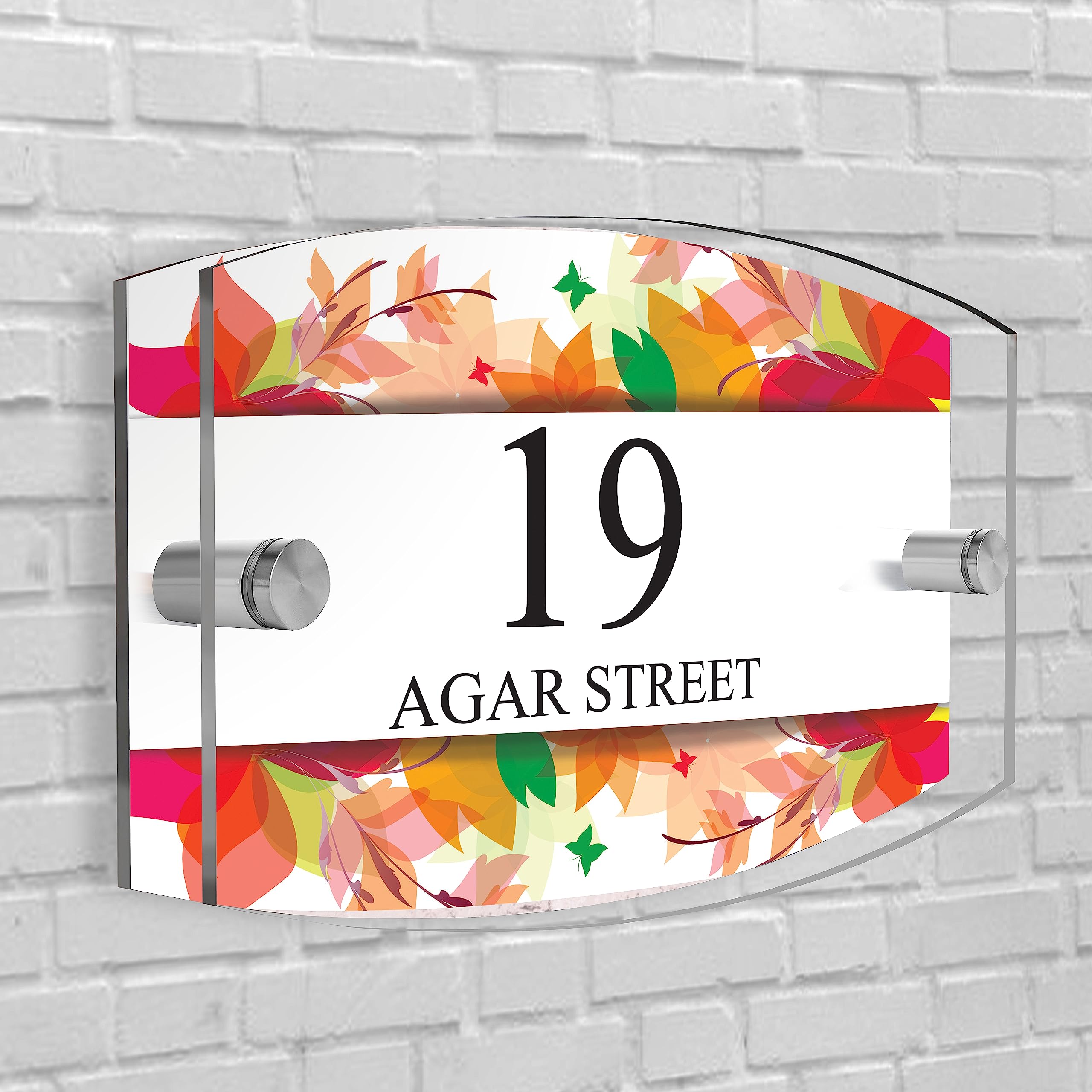 House Sign Plaque Personalised Door Number Street Glasss Effect Acrylic I House signs personalised door number plaque for wall outside I Arc-Rectangle Shape (Design 08)