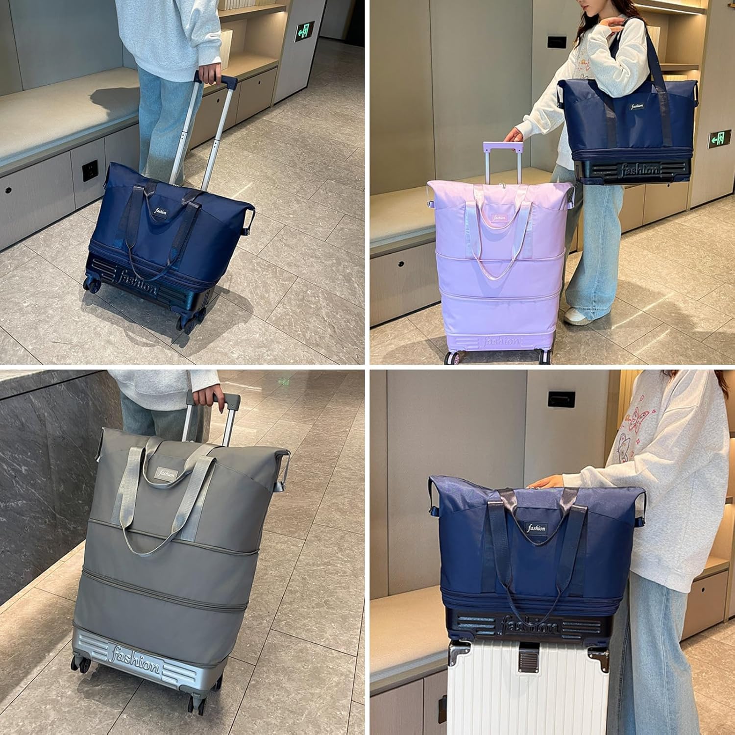 Reisetasche mit Rollen,Reisetaschen Großer Damen/Herren Sporttasche mit Abnehmbaren Krawattenstangen,Weekender die Sich in DREI Verschiedene Formen verwandeln lässt (Schwarz)