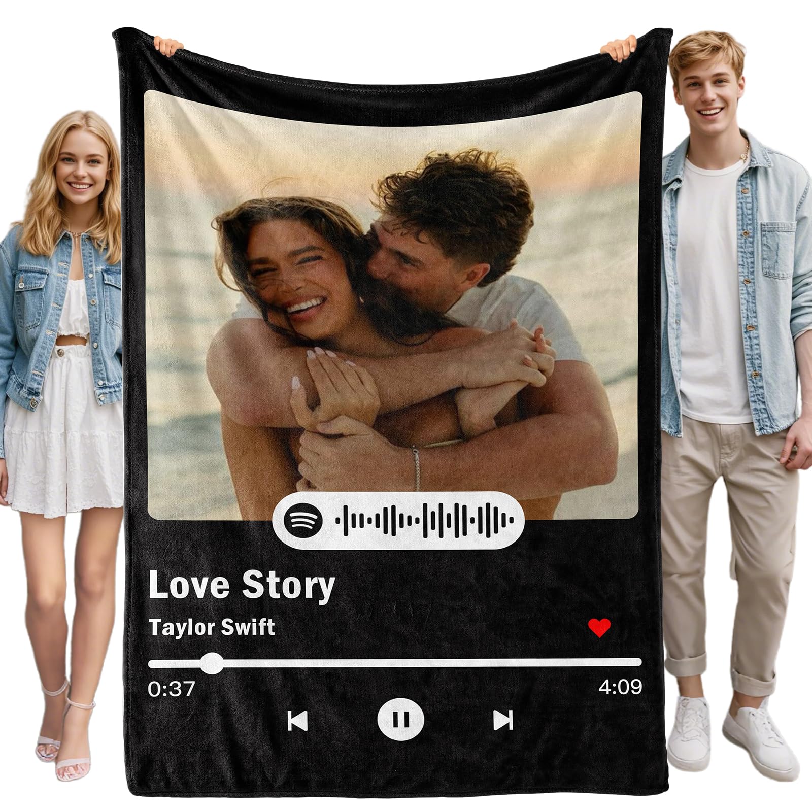 Bemaystar Manta Personalizada con Spotify Código - Ideas de Regalo para San Valentín, Manta Personalizada con Foto, Regalos Personalizados para Aniversario, Cumpleaños, San Valentín