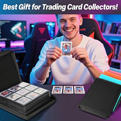 Miniatura 8 de Sibonic Carpeta TopLoader de 9 bolsillos, con capacidad para 360 estuches rígidos de 3 x 4 pulgadas, carpeta de colección de tarjetas, 20 páginas de