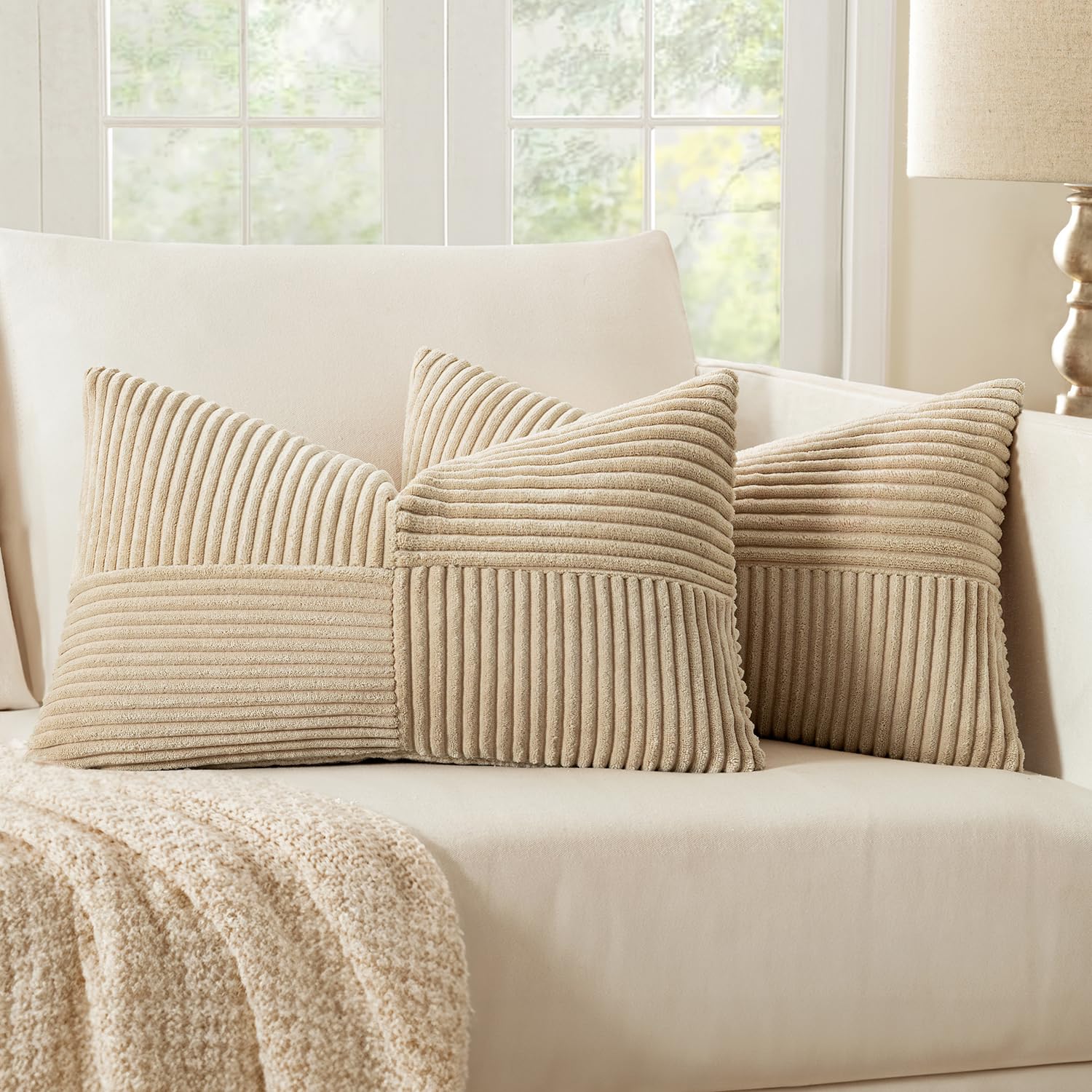 MIULEE 2er Set Kissenbezug 30x50cm Cremegelb Kissenhülle Kissenbezüge Sofakissen Dekokissen Boho Couchkissen Kord Dekorative Zierkissenbezug für Sofa