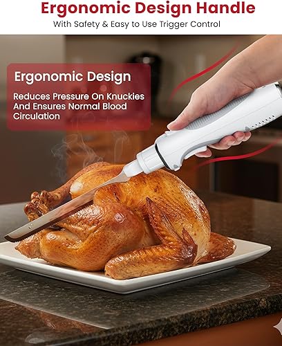 Miniatura 2 de Cuchillo eléctrico inalámbrico, hoja de tallado eléctrica para pavo, rebanar carne, filete, pan, cuchillo de corte de diseño ergonómico con cómodo