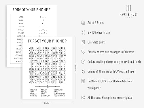 Miniatura 5 de HAUS AND HUES Paquete de letreros divertidos para baño y olvidó tu teléfono, juego de decoración humorística para baño, colección de arte de pared