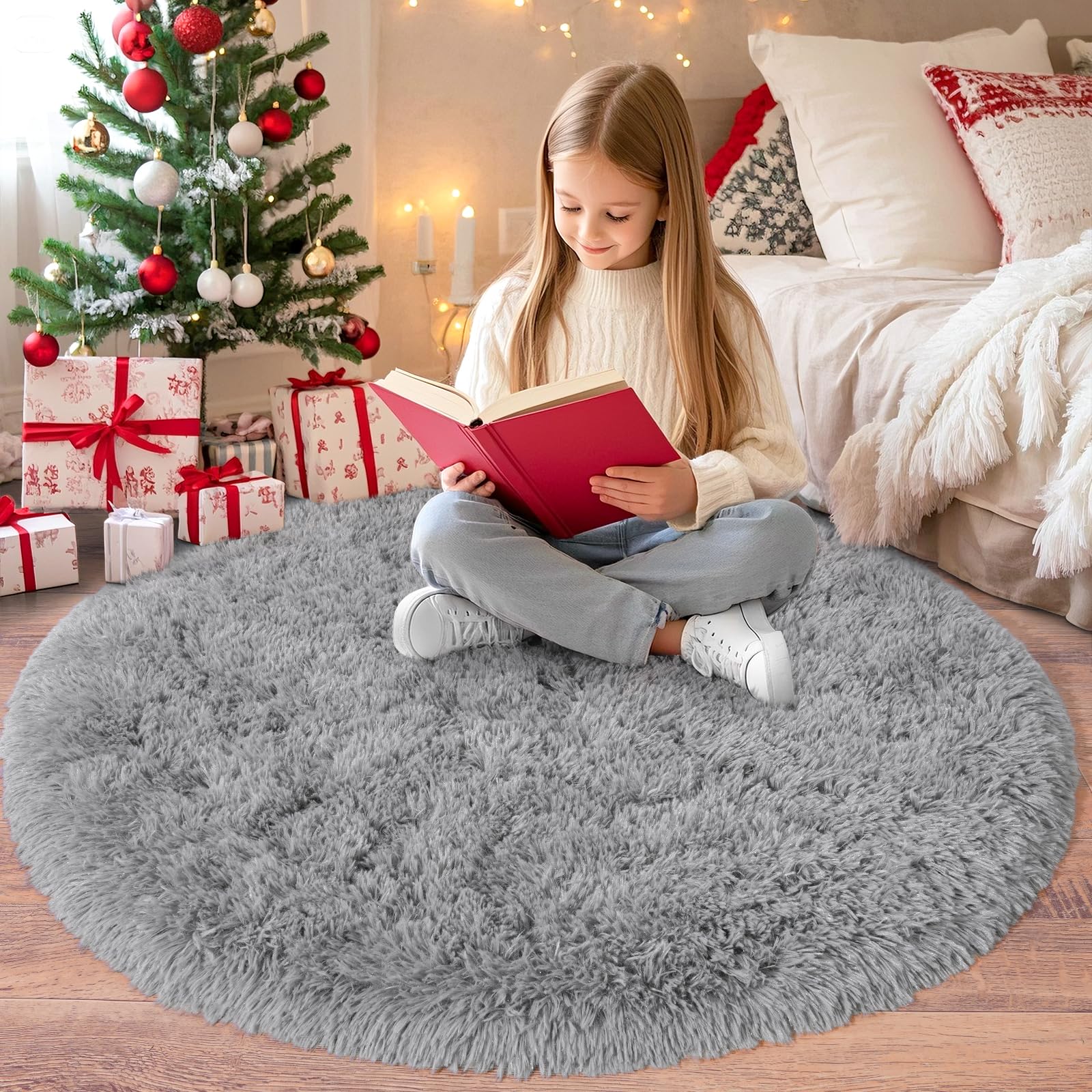 Chicnix Hochflor Teppich Rund 160 cm, Teppich Wohnzimmer Shaggy Langflor, Moderner Plüsch rutschfest Weich Flauschig Bettvorleger für Kinderzimmer Schlafzimmer, Grau