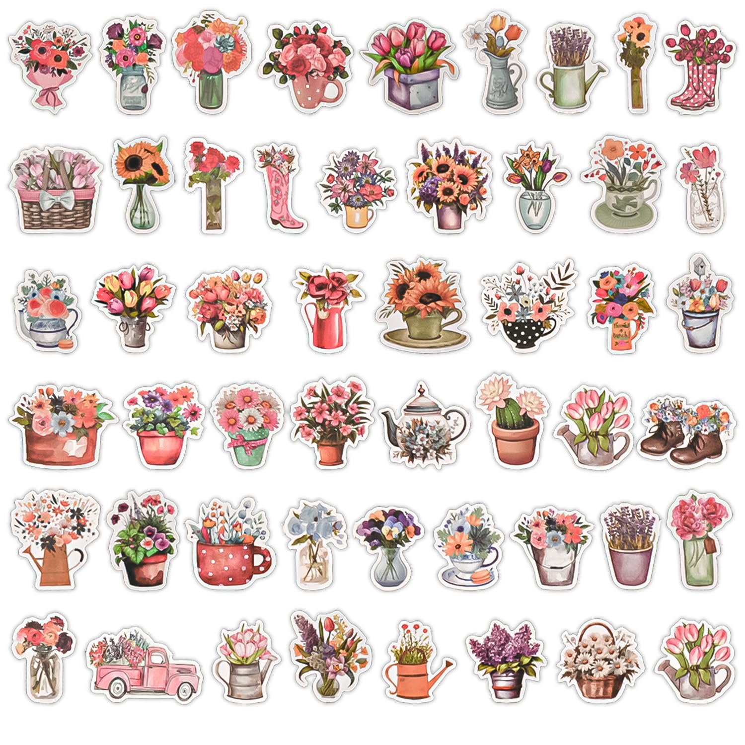 100 Adesivi Floreali Autoadesivi – Trasparenti, Impermeabili, In Vinile – Per Scrapbooking E Diy