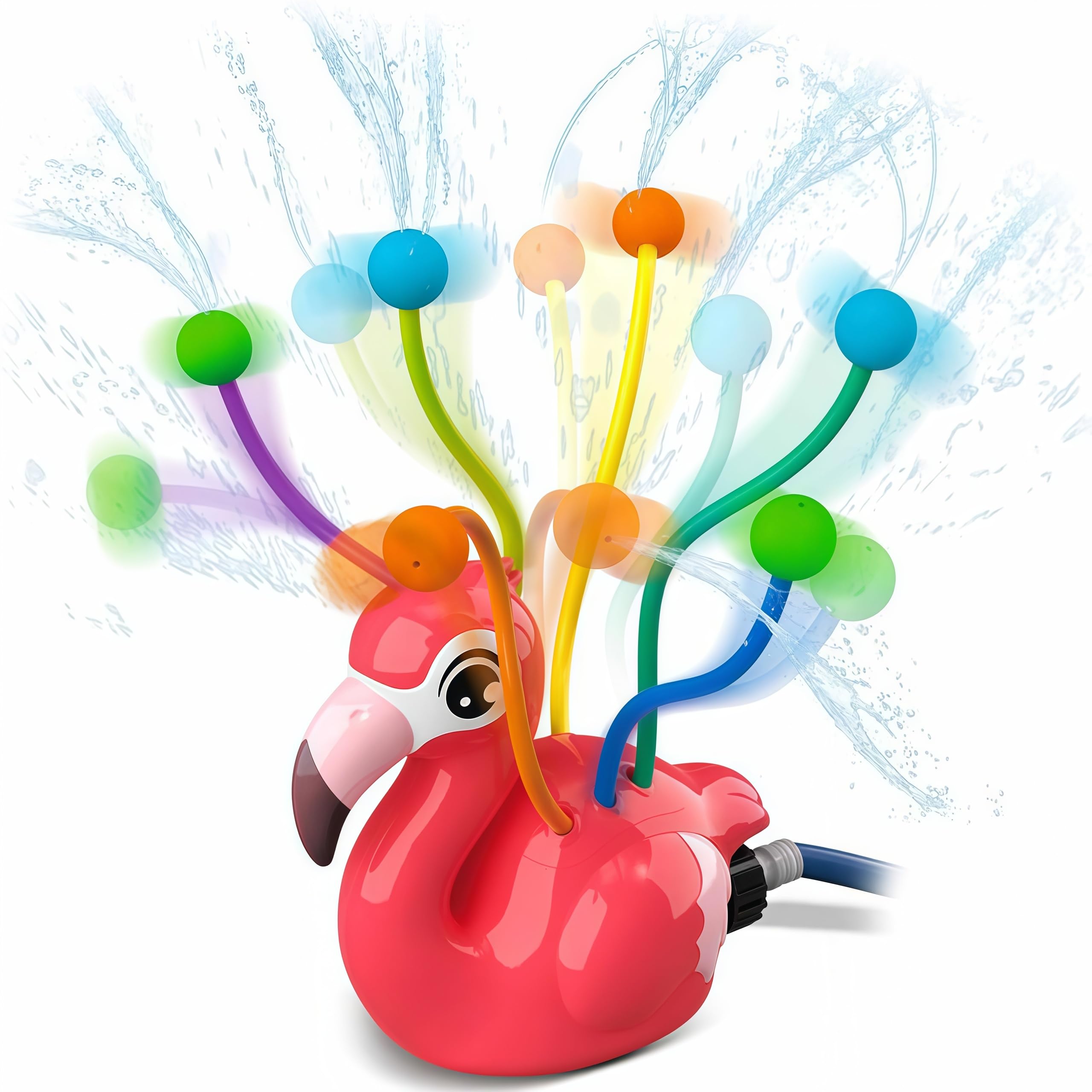 2-in-1 Water Sprinkler Toys for Kids and Aldult,Outdoor Garden Lawn Watering Toys with Water Tentacles,Attaches to Garden Hose,Summer Spray Water Fun Toys (Flamingo)