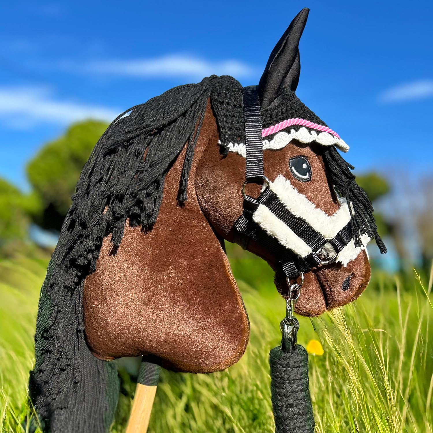 Zubehör-Set für Hobby, Horse und Pferd, schwarz, mit Führstrick + Decke + Mückenschutzmütze
