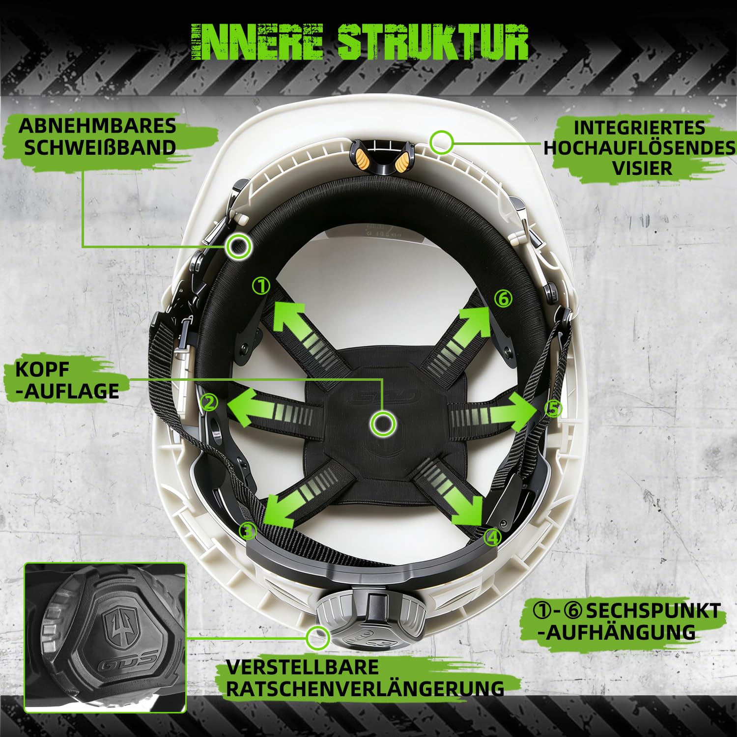 GREEN DEVIL 2910VR Casque de protection EN397 Casque de travail Casque de sécurité chantier industriel Ventilation réglage à cliquet confortable Matériau ABS Bande de transpiration