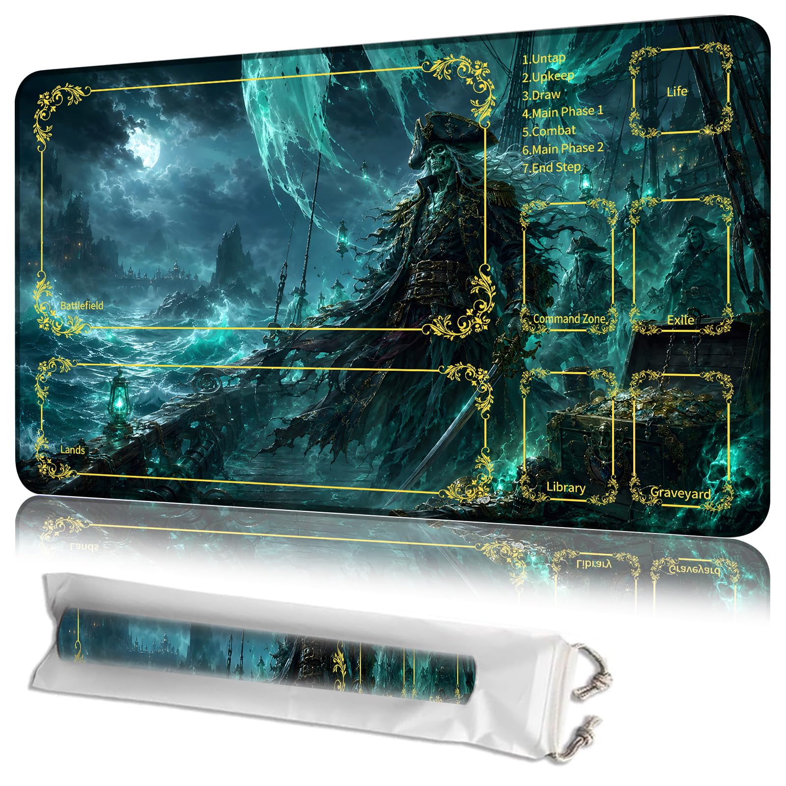 JANENFNA MTG Playmat with Zones 24 x 14 in, Non-Slip, with Storage Bag