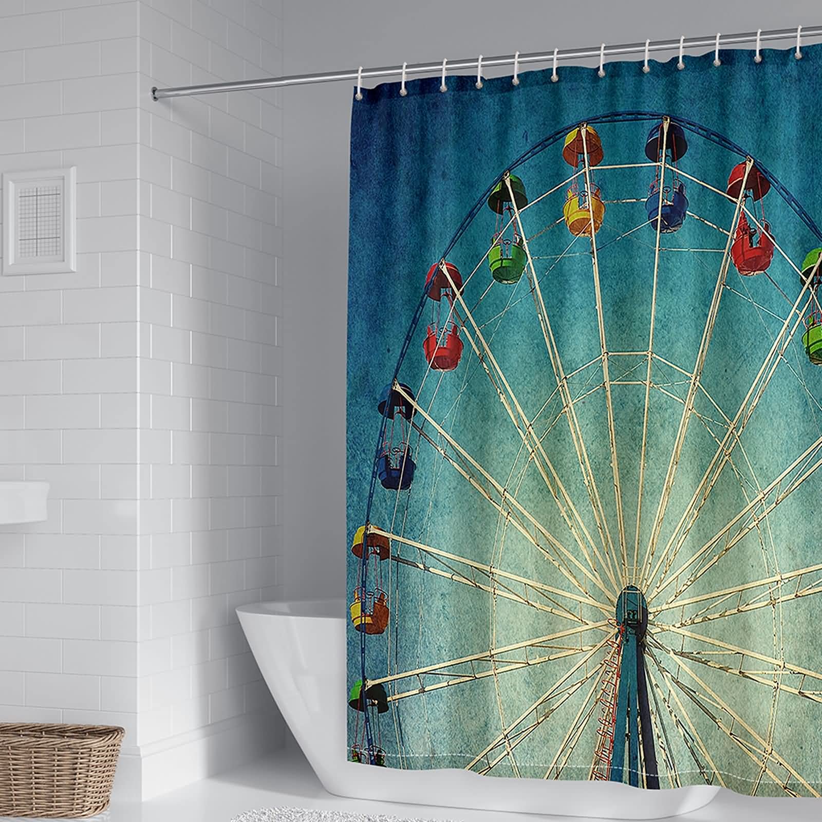 Cortinas de baño para baño, cortina de ducha de 72 x 72 pulgadas, patrón vintage de noria de poliéster, multicolor, 180 x 180 cm, decoración de baño
