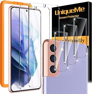 UniqueMe [2+3 Pack] Screen Protector Compatible for Samsung Galaxy S21+ Plus 5G (6.7 inch) 2 Pack Tempered Glass and 3 Pack Camera Lens Protector [Support ultrasonic unlock] [Installation Frame]