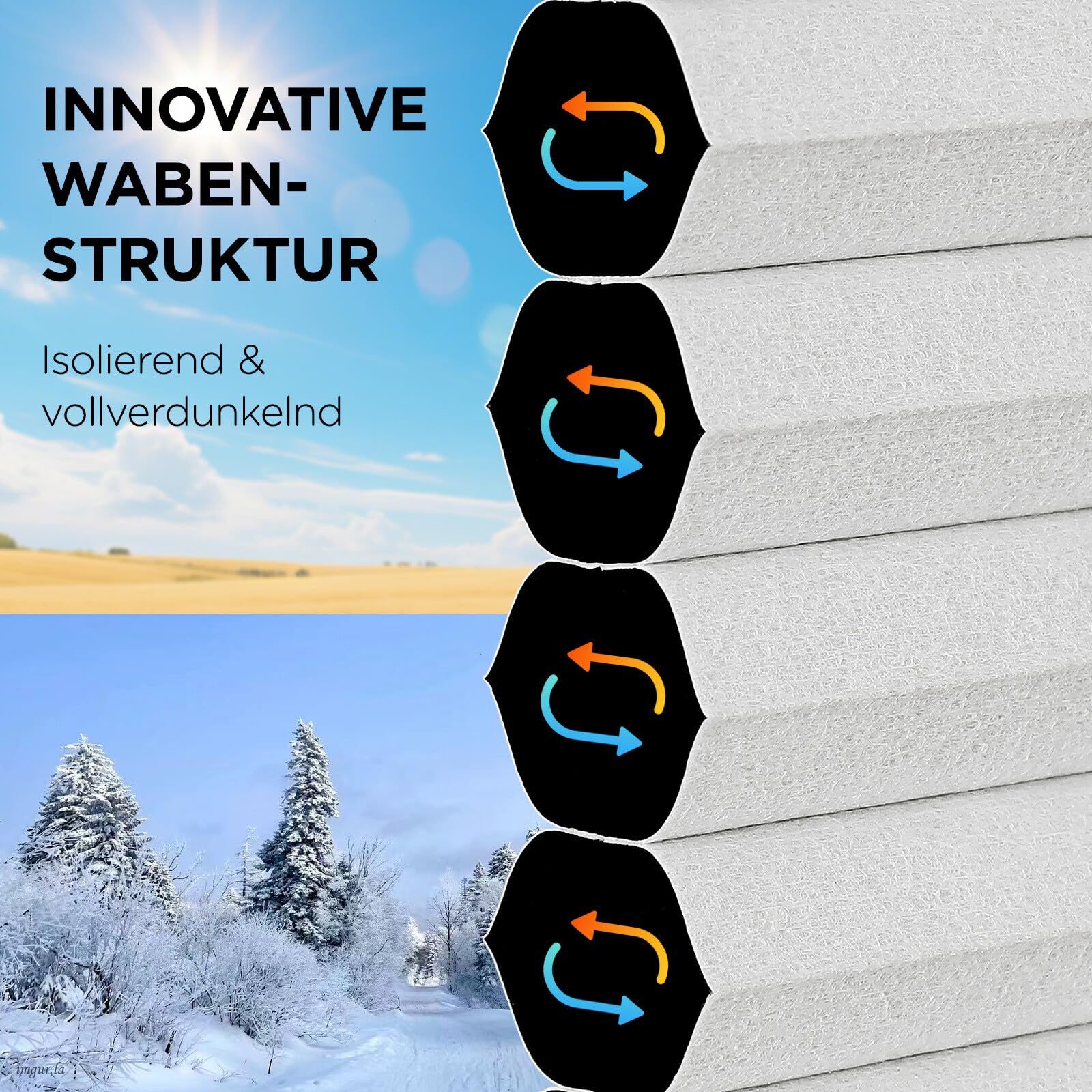 Joydeco Wabenplissee ohne Bohren Verdunklung Thermo Klemmfix Zweifarbig Grau B120 x H150 cm, Plisseerollo Sichtschutz Sonnenschutz & Schallschutz für Fenster & Tür