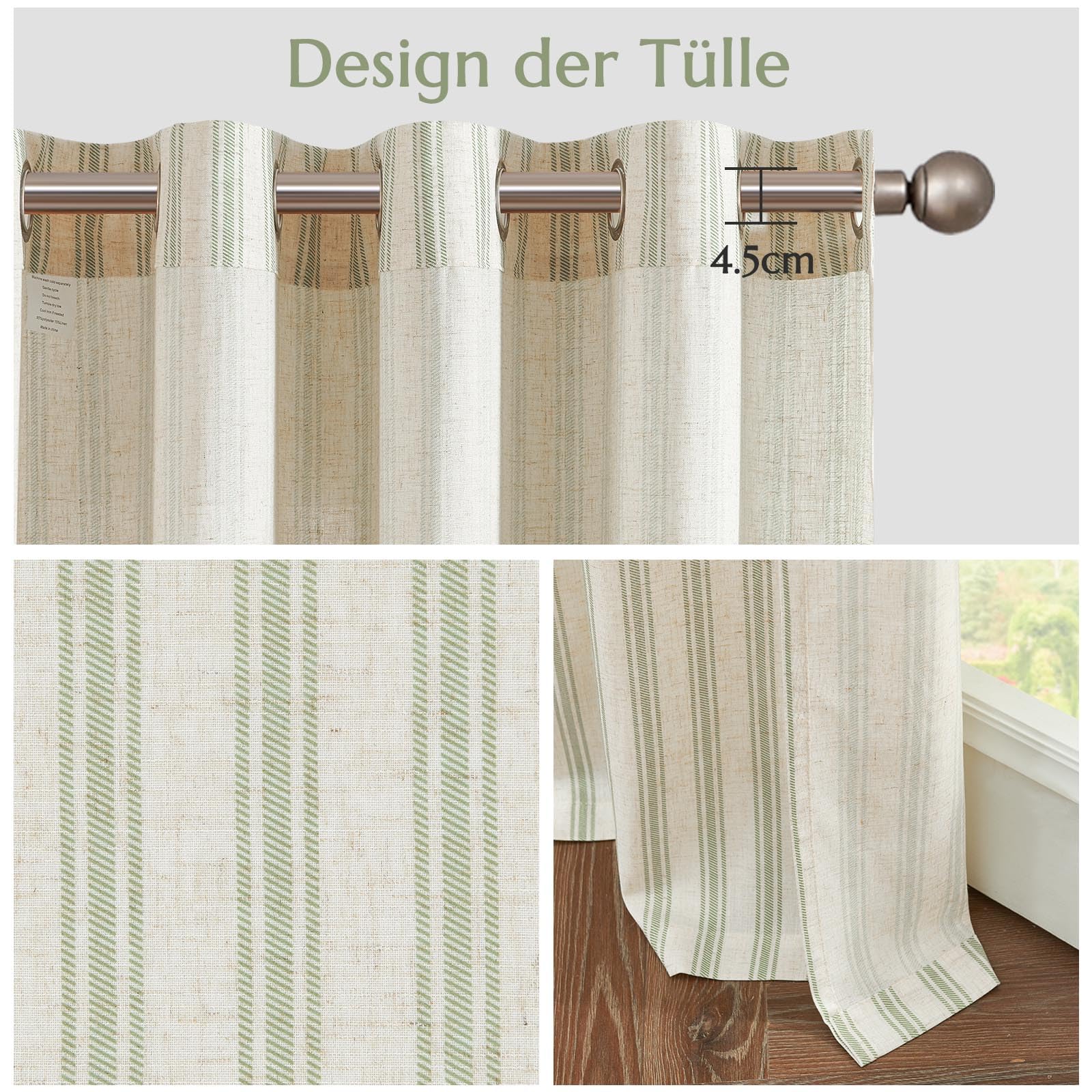 Tenda Oscurante TOPICK 2 Pezzi Con Occhielli - 130x145 Cm, Colore Verde, Per Soggiorno E Camera Da Letto, 50% Blocco Luce