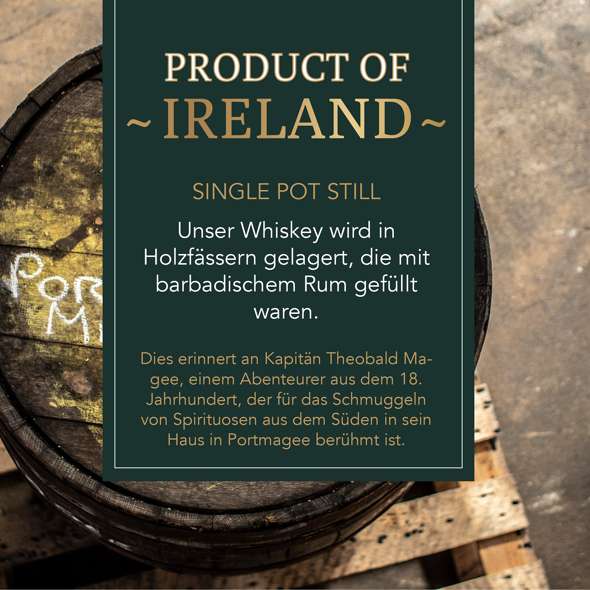 Portmagee Single Pot Still Irish Whiskey I Premium Single Pot Still Whiskey I 3-fach destillierter irischer Whisky aus gemälzter & ungemälzter Gerste I Limited Whisky I Cask Number I 46% Vol. I 0,7 L