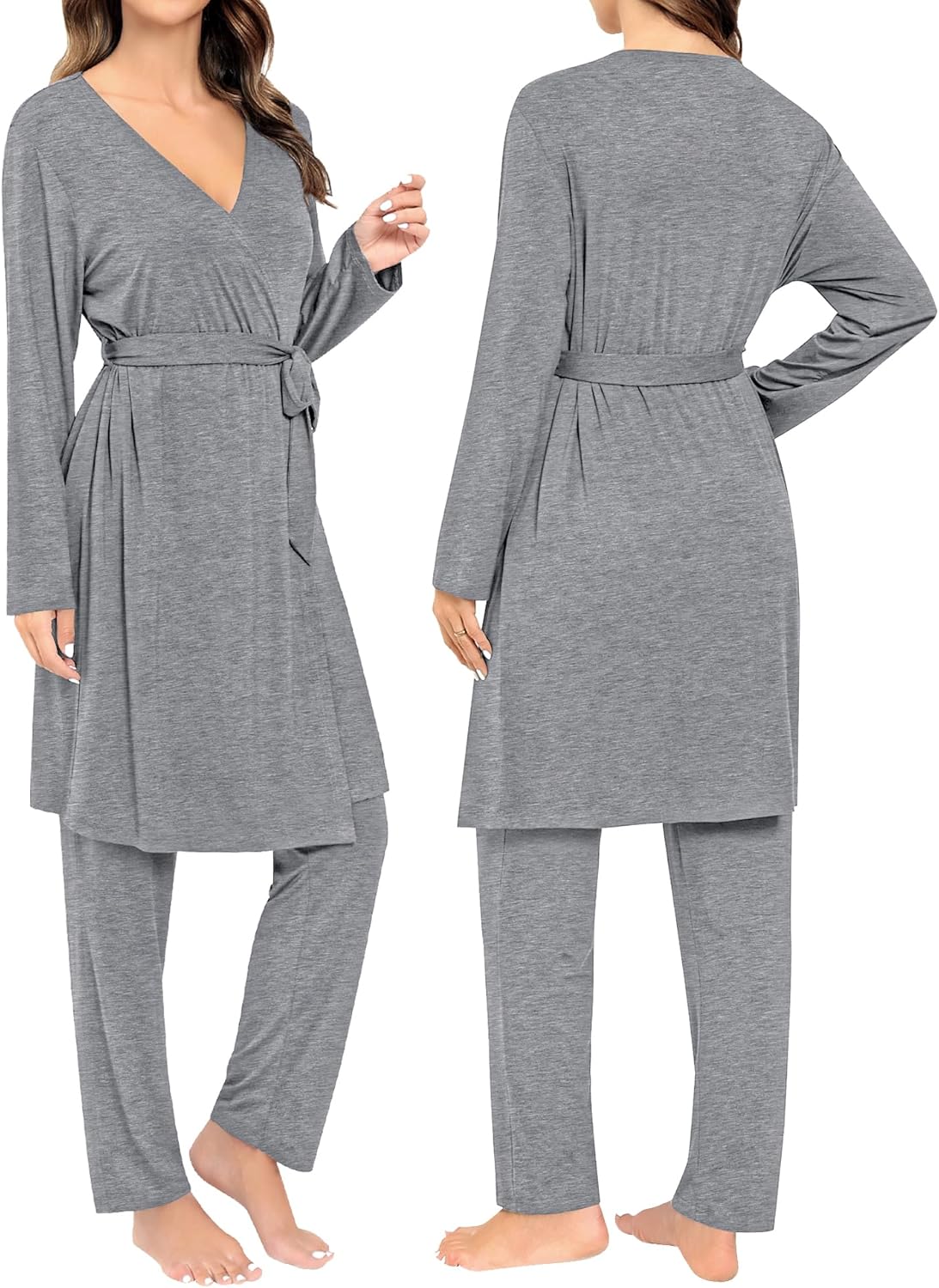 SWOMOG Maternity Nursing Robe Set 3 Piece Breastfeeding Pajamas 3 in 1 Labor Delivery Sleevless Tops&Long Pants Pregnancy Pjs - Image 6