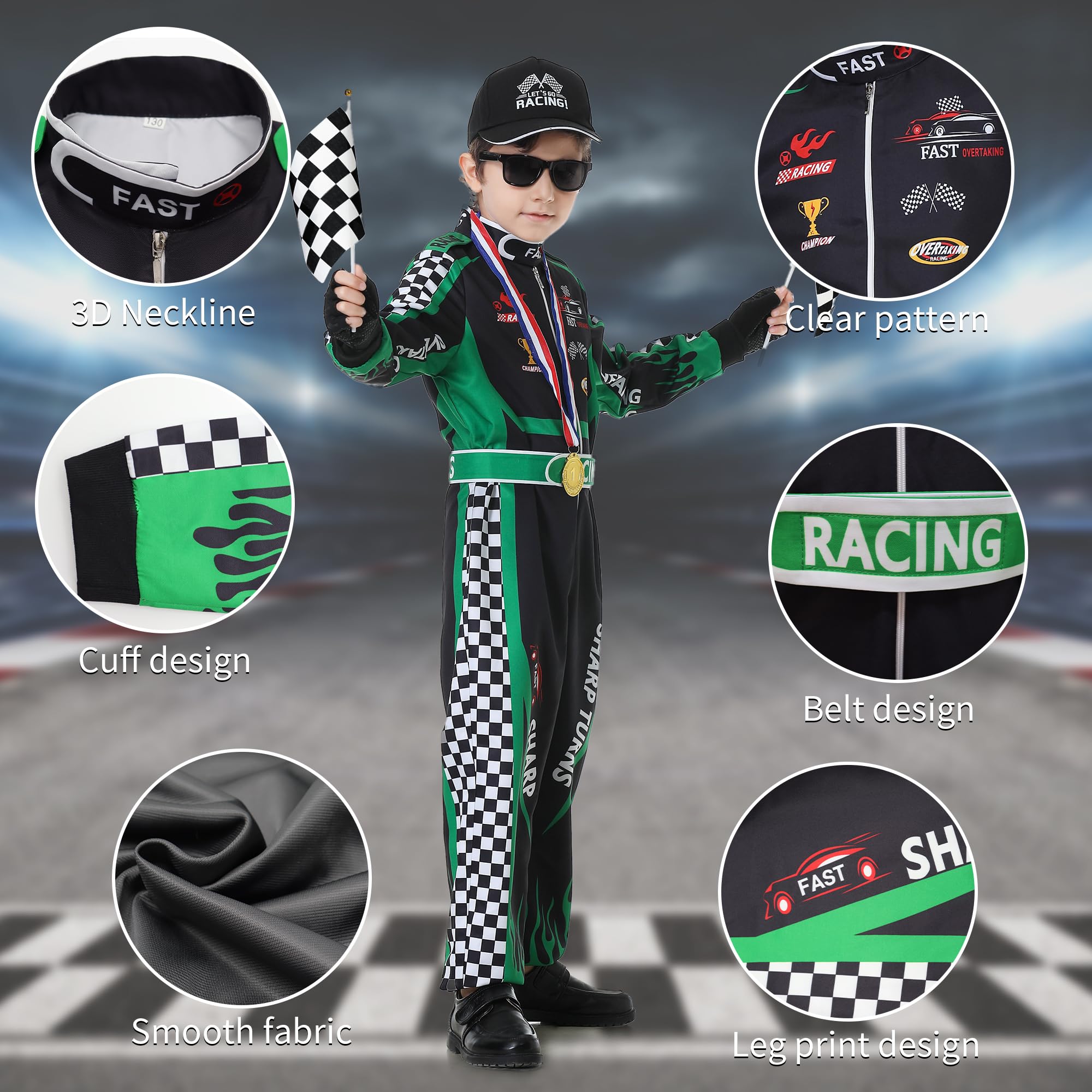 Dzorim Racing Driver Costume for Children (GREEN, 100) - Image 3