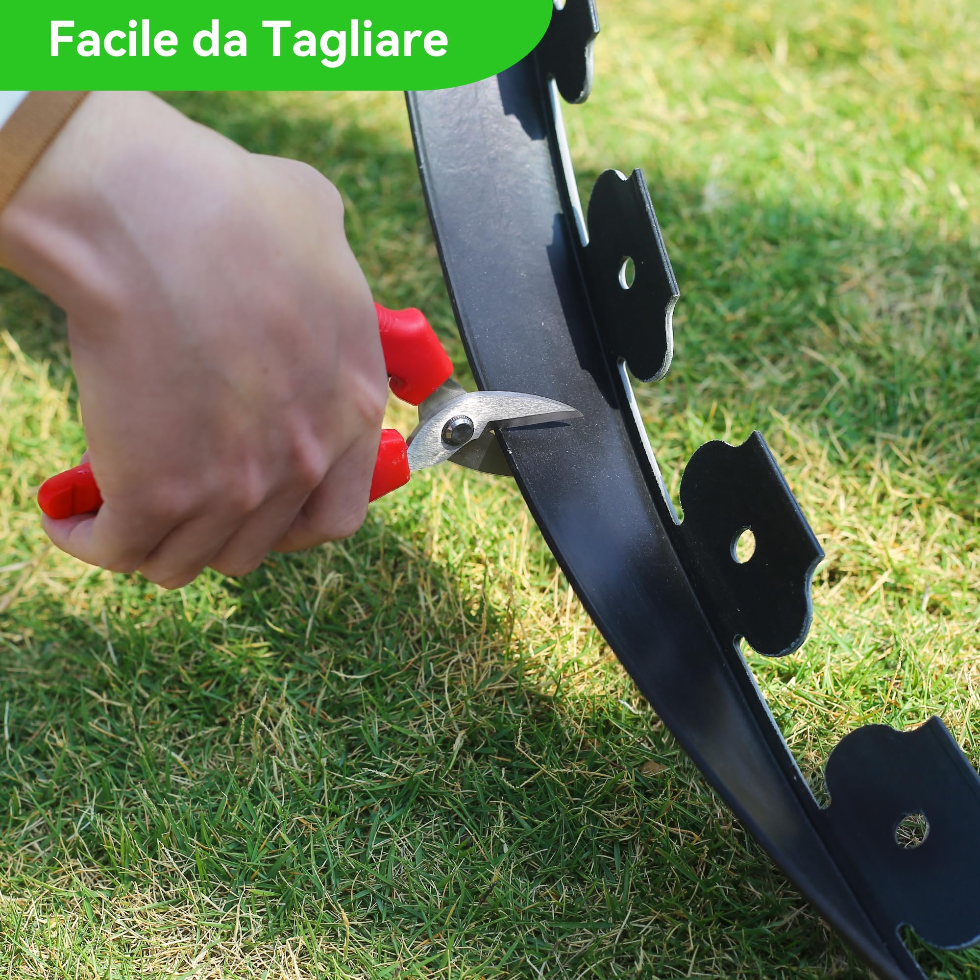 10cm di Altezza 12m Bordo da Giardino Senza Scavo con 60 Picchetti in Plastica da 20cm e 4 Connettori – Kit Bordatura per Giardino con Forbici per Paesaggistica, Prato, Aiuole e Cortile