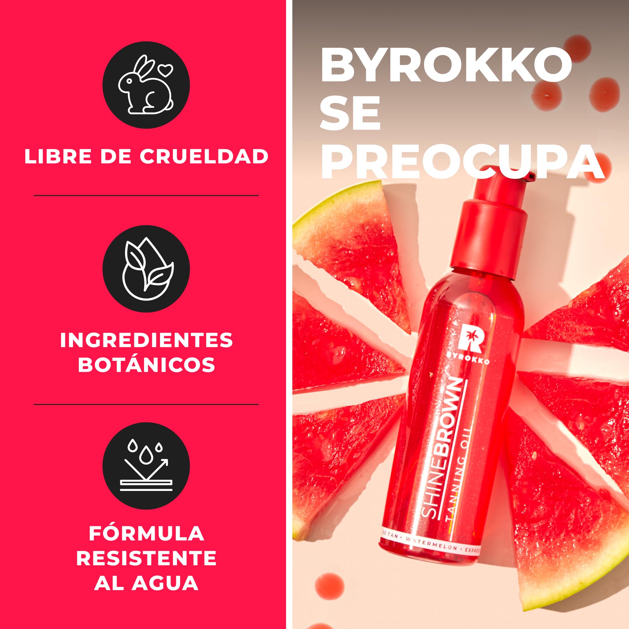 BYROKKO Shine Brown Watermelon Acelerador de Bronceado en Aceite (145 ml), Bronceador Corporal Superrápido para un Bronceado Óptimo, Aceite Bronceador eficaz en Soláriums y al Sol