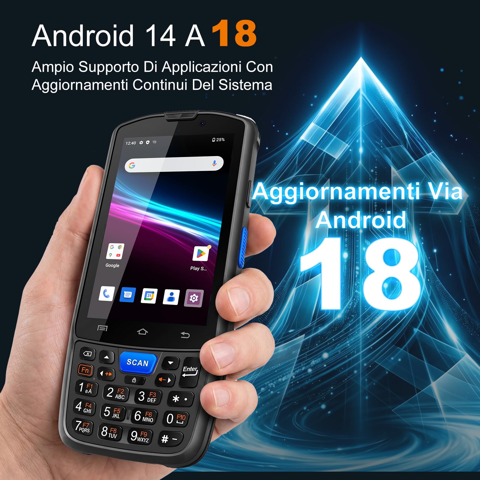 PDA Scanner Codici Barre Farset F7-WIFI Android 14, Motore Scansione Zebra Con Licenza Ufficiale 1D/2D/QR, Wi-Fi, Batteria Rimovibile 5000mAh, Robusto IP67 Per Magazzino E Logistica