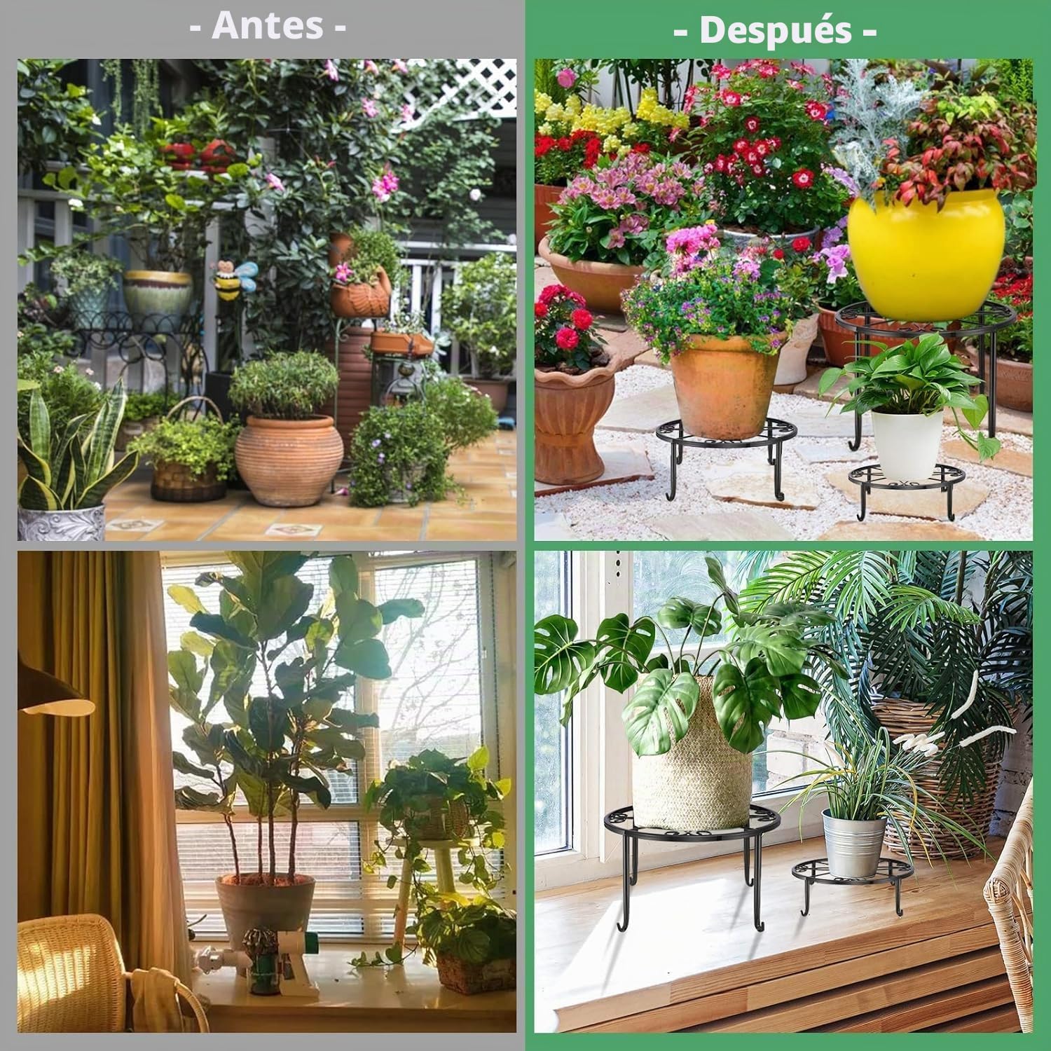 LATERN 4 Piezas Soportes de Metal para Plantas, 23CM Soporte Resistente para Macetas Estante Redondo de Hierro Inoxidable para Contenedores para Hogar Aire Libre Patio Jardín Decoración (Negro)