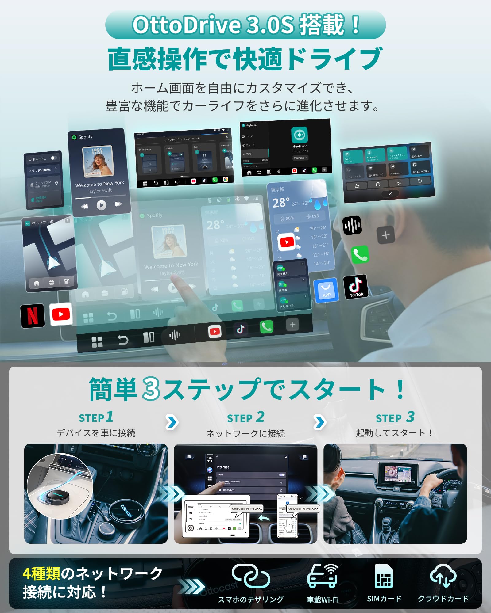 Amazon.co.jp: Ottocast P3 Pro リモコン付き 車内でYouTube・Netflix