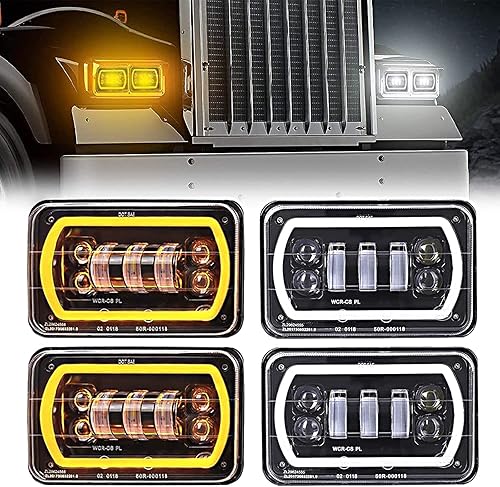 4 faros delanteros LED de 4 x 6 con anillo de halo blanco amarillo alto y bajo, haz sellado H4651 H6545 H4668 H4656 LED de repuesto para faros disponible en Yaxa Mexico