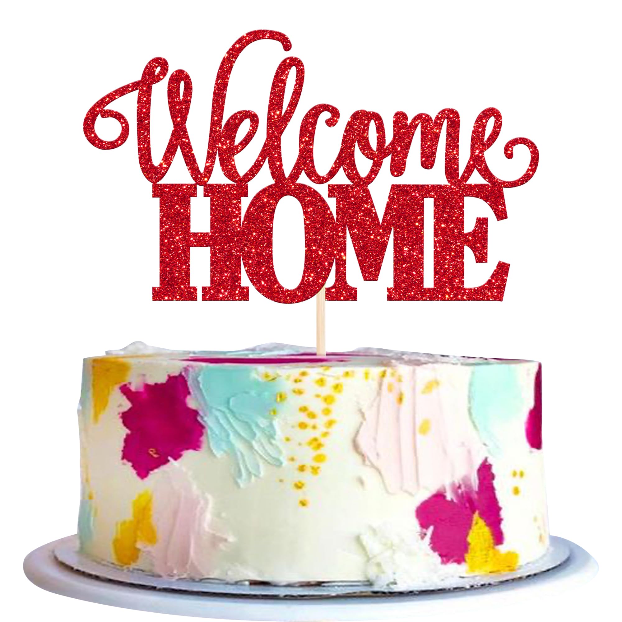 1 Stück Welcome Home Cake Topper Süßes Zuhause Tortendeko Neue Heimat Kuchen Deko für Hauseinweihung Thema Party Kuchen Dekoration Rot